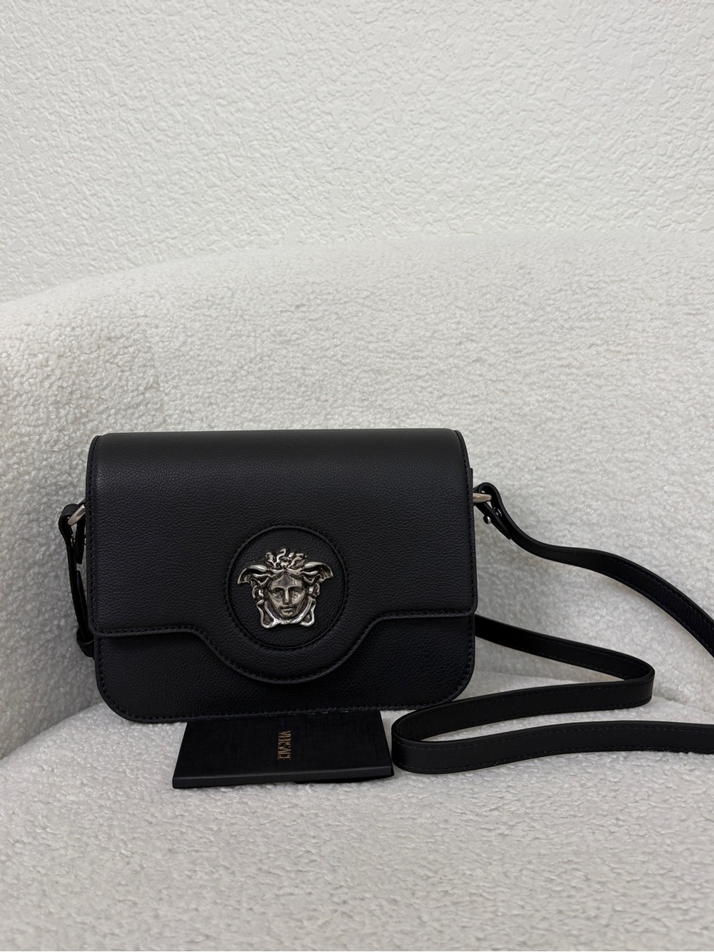 Versace Medusa Black Leather Crossbody Bag with Medallion Accent new
